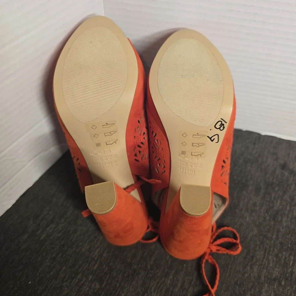 ALDO Laser-Cut Open Toe Heels Shoes Red Womens Size 8